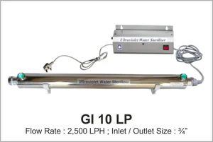 UV System Water Disinfection Systems Model Gl 10 LP with flow rate 2500 LPH with inlet, outlet 3/4 inch