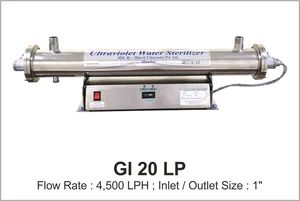 UV System Water Disinfection Systems Model Gl 20 LP with flow rate 4500 LPH with inlet, outlet 1 inch